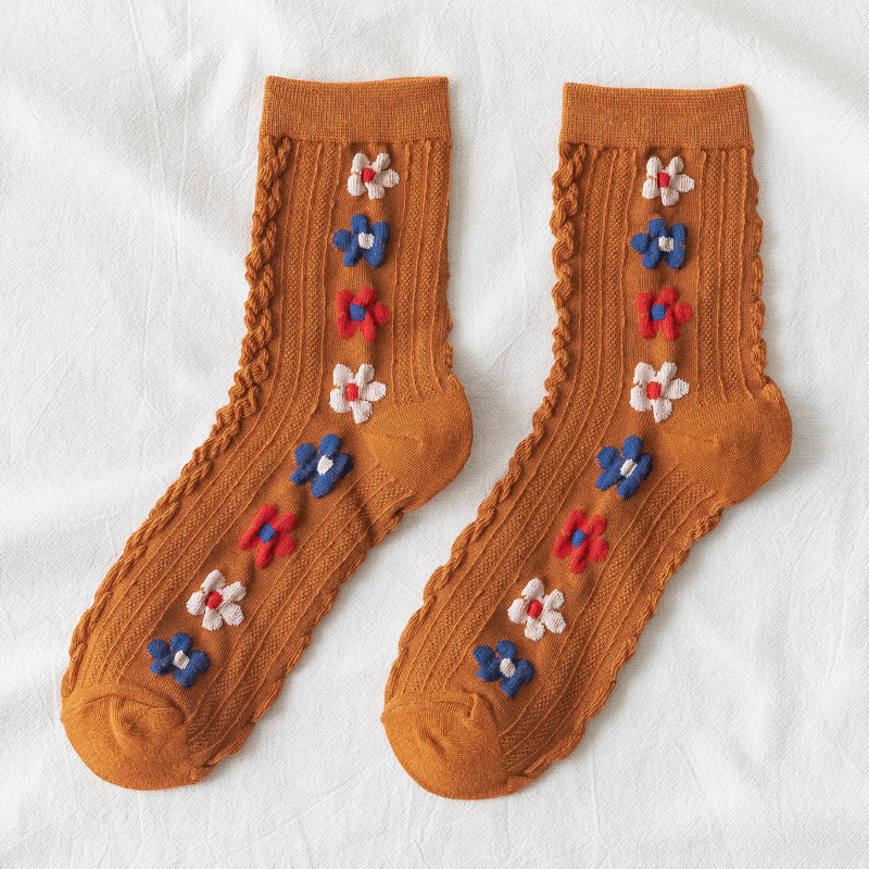 Line Mono Flower Socks Autumn Winter Flowers Cotton Socks Cute LOLITE Stockings